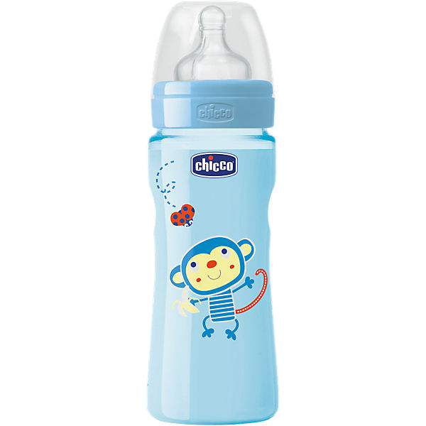 Weithals Flasche Well-Being, PP, Coloured, 330 ml, Silikonsauger, Gr. 3, boy