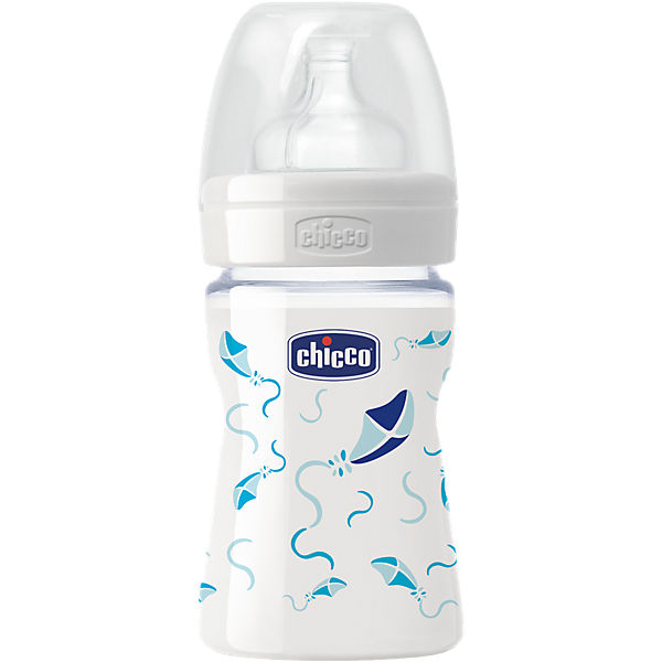 Weithals Flasche Well-Being, Glas, 150 ml, Silikonsauger, Gr. 1, boy