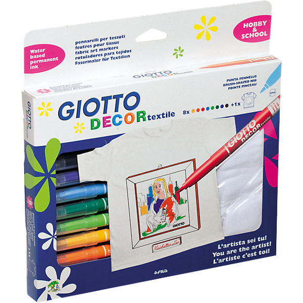 GIOTTO Decor Textilmarker, 8 Farben+1 T-Shirt