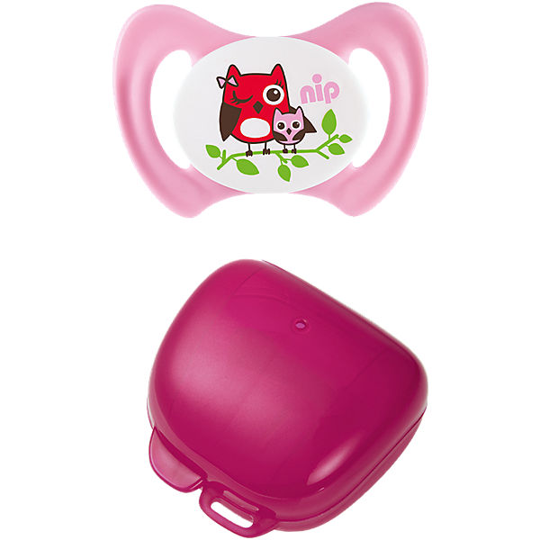 Schnuller Miss Denti, Silikon, Gr. 1, Eule rosa inkl. Schnullerbox pink
