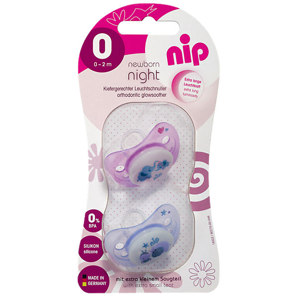 Schnuller Newborn Night, Silikon, Gr. 0, Girl, 2er Pack