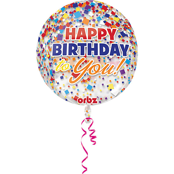Folienballon Orbz Konfetti Happy Birthday
