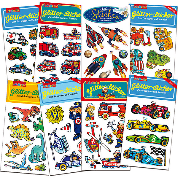 Glitterstickerset Jungen, 8-tlg.