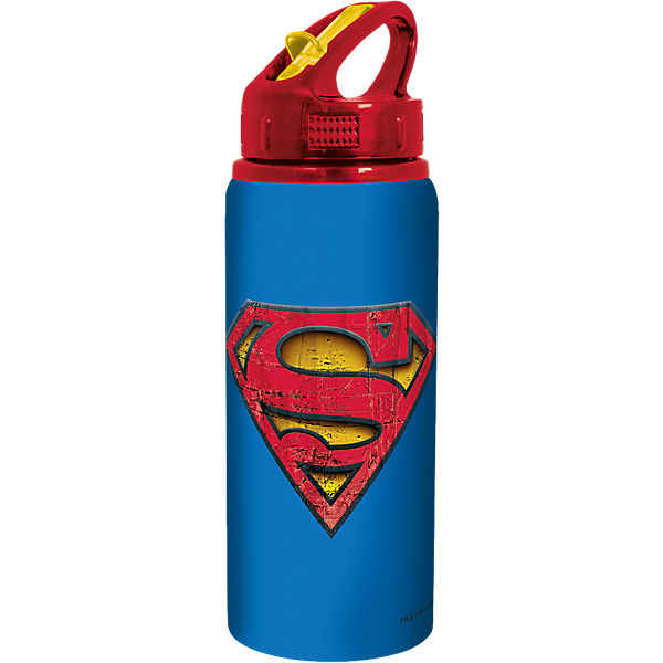 Alu-Trinkflasche Superman 600 ml, inkl. Strohhalm
