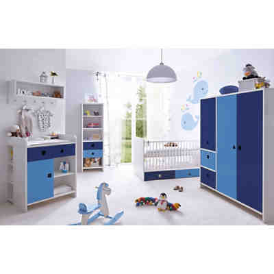Babyzimmer in Blau mit weißen Stickern aufkleben