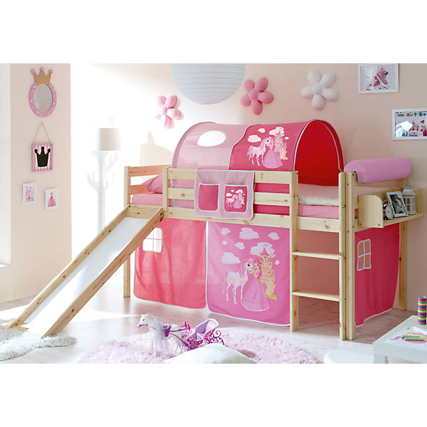 Spielbett Manuel, Kiefer massiv, natur, Pferde pink
