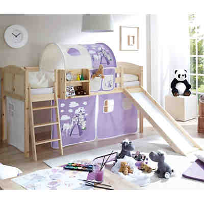 Spielbett Ekki, Kiefer massiv, natur, Pferde lila