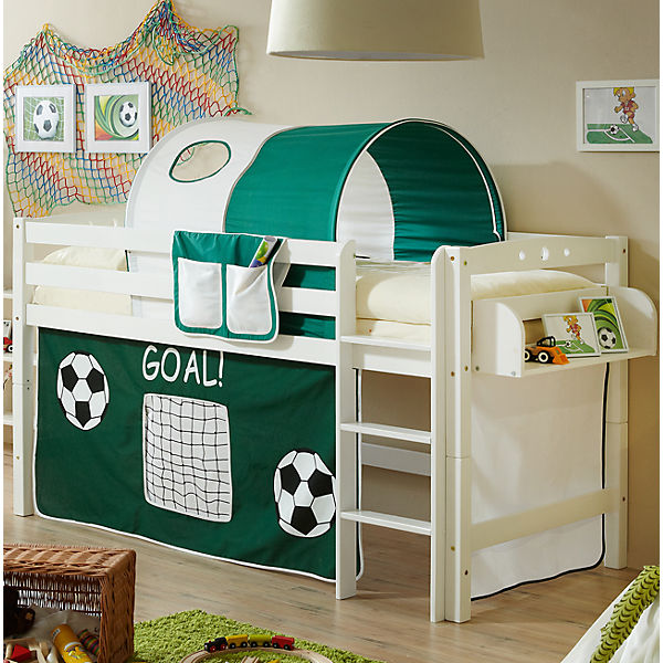 Hochbett Timmy R, Buche massiv, weiß, Fußball