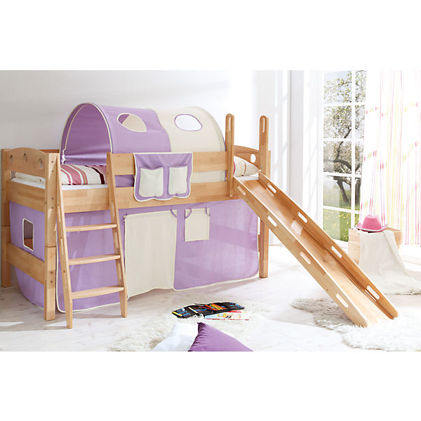 Spielbett Kenny R Buche massiv, natur, lila-beige