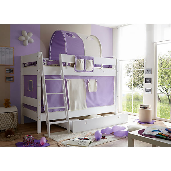 Etagenbett Lupo II G, Buche massiv, weiß, lila-beige