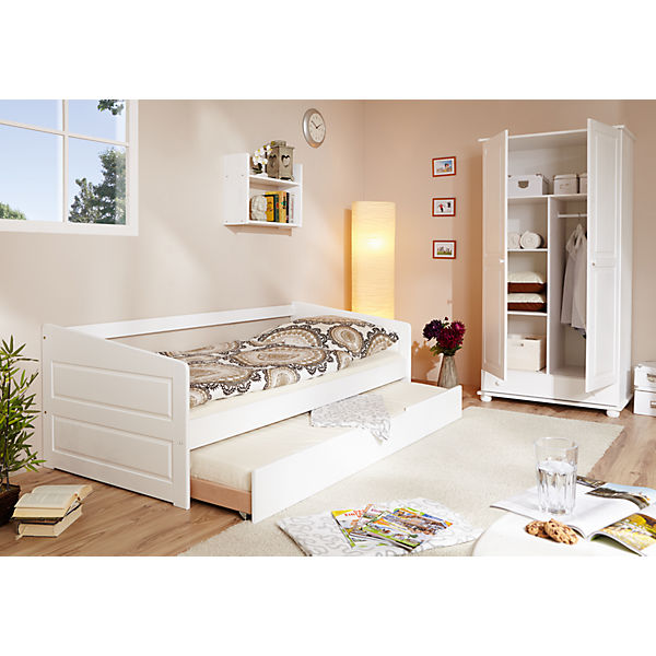 Sofabett mit Auszug, Micki, Buche massiv, weiß, 90 x 200 cm