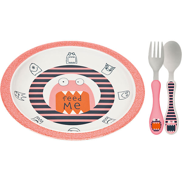 Kindergeschirrset inkl. Teller und Kinderbesteck, 2-tlg., 4Kids, Little Monsters, Mad Mable