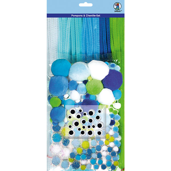 Pompons & Chenille-Set, blau/grün
