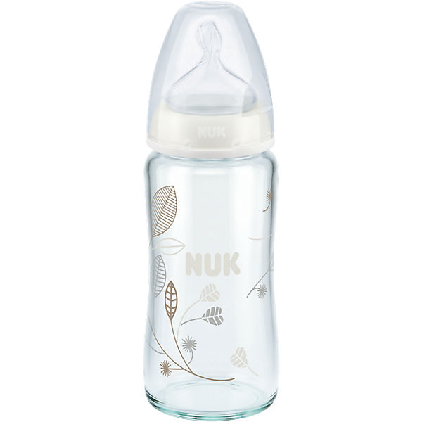 Weithals Flasche FIRST CHOICE+, Glas, 240 ml, Silikonsauger Gr. 1/M, weiß