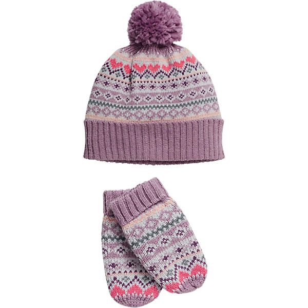 Set Bommelmütze und Fausthandschuhe für Mädchen