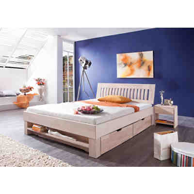 Futonbett KLEOPATRA, Buche massiv, weiß gewaschen, 90 x 200 cm