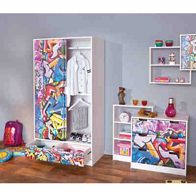 Schiebetürenschrank Graffiti, 2-türig., Kiefer massiv, mehrfarbig 2