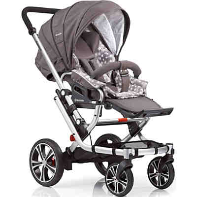 Kombi Kinderwagen F6 Air+ inkl. C2 Komptakt-Tragetasche, Gestell eloxiert, dunkelgrau/ Stern groß/ Stern klein, 2018 2