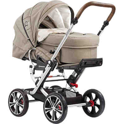 Kombi Kinderwagen F10 Air+ inkl. C2 Kompakt-Tragetasche, Gestell eloxiert, camel meliert/ tabak/ Muster Stern, 2018