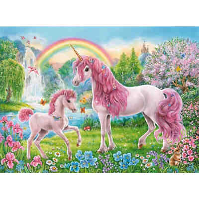 2-tlg. Puzzle & Malbuch Set, 100 Teile XXL, 49x36 cm, Magische Einhörner 2