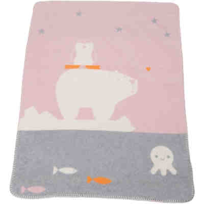 Kuscheldecke Juwel, Eisbär und Pinguin, rosa, 75 x 100 cm