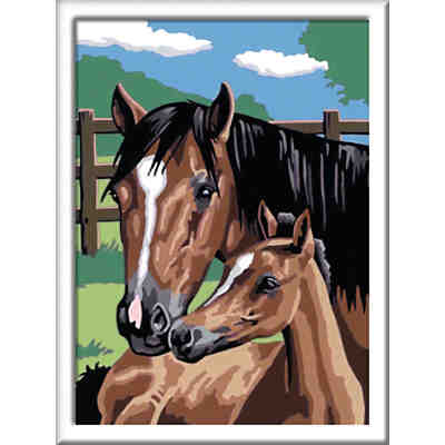 Malen nach Zahlen Classic Serie Pferde Pferd mit Fohlen + Stickerbogen 2