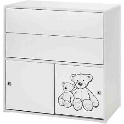Kommode Clic, Push-to-Open, weiß/Teddy, 2-türig und 2 Schübe