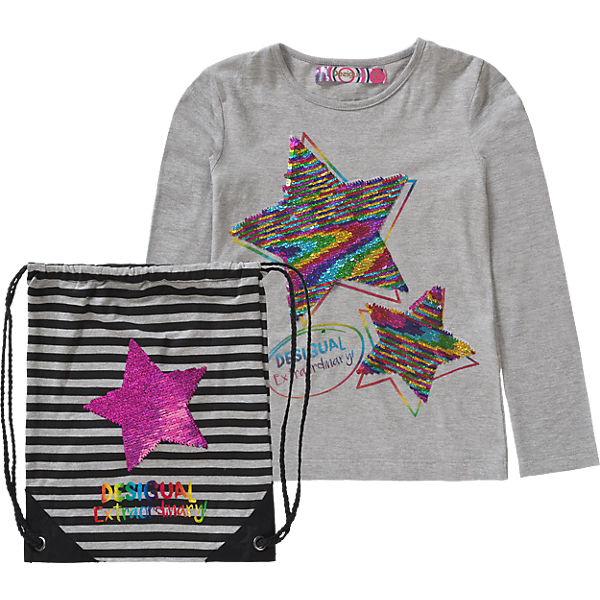 Langarmshirt mit Wendepailletten und Jersey-Turnbeutel für Mädchen