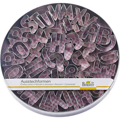 Ausstechförmchen-Set Buchstaben & Zahlen in Metalldose, 41-tlg.