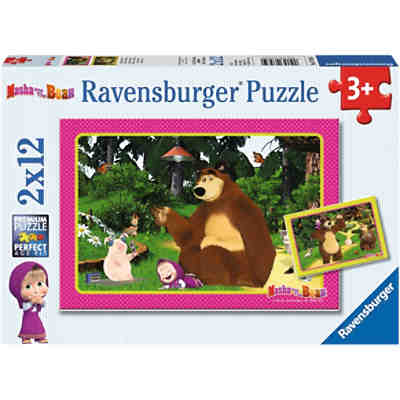 Puzzleset 2 x 12 Teile Mascha und der Bär Spaß im Wald