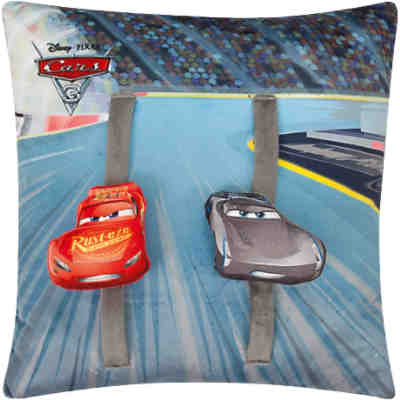 Cars 3 Plüschkissen "Racetrack" mit 2 beweglichen Plüschautos 40x40 cm