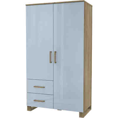 Benno, Kleiderschrank Riviera Eiche-Nachbildung / Pacific Blau Hochglanz