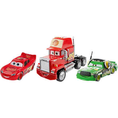 Disney Cars 3 Die-Cast 3er-Pack (2 x 1:55, 1 x Oversized) - Lightning McQueen, Chick Hicks mit Headset, Mack