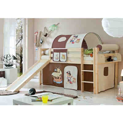 Spielbett Manuel, Kiefer massiv, natur lackiert, Pirat braun-beige, 90 x 200 cm
