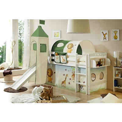 Spielbett mit Turm Toby R, Buche massiv, weiß lackiert, Safari, 90 x 200 cm