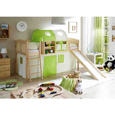 Spielbett Ekki Country, Kiefer massiv, natur lackiert, beige-grün, 90 x 200 cm