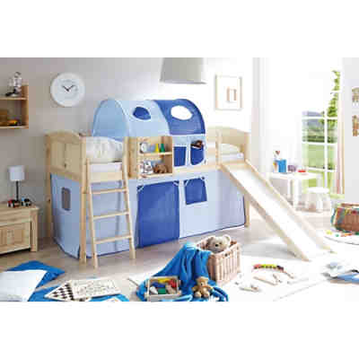Spielbett Ekki Country, Kiefer massiv, natur lackiert, hellblau-dunkelblau, 90 x 200 cm