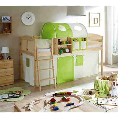 Hochbett Eric Country, Kiefer massiv, natur lackiert, beige-grün, 90 x 200 cm
