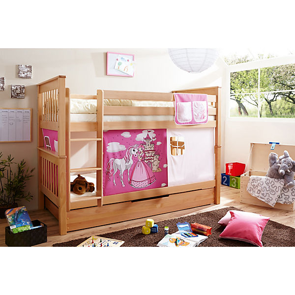 Etagenbett Sammy, Buche massiv, natur lackiert, Horse pink, 90 x 200 cm