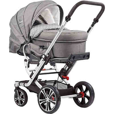Kombi Kinderwagen F6 Air+ inkl. C2 Komptakt-Tragetasche, Gestell eloxiert, graphit, hellgrau, 2018
