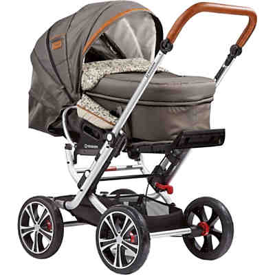 Kombi Kinderwagen F10 Air+ inkl. C2 Kompakt-Tragetasche, Gestell eloxiert, cognac, grau, 2018