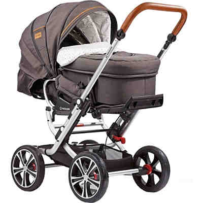 Kombi Kinderwagen F10 Air+ inkl. C2 Kompakt-Tragetasche, Gestell eloxiert, cognac, dunkelgrau, 2018