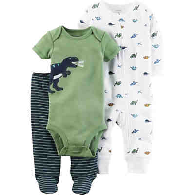 Baby Set Strampler + Kurzarmbody + Leggings mit Füßen für Jungen