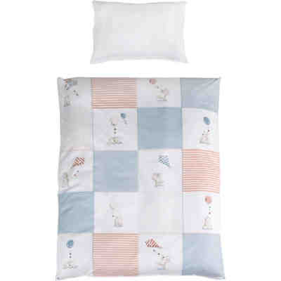 Kinderbettwäsche Vintage Bear, hellblau/ koralle, 100 x 135 cm