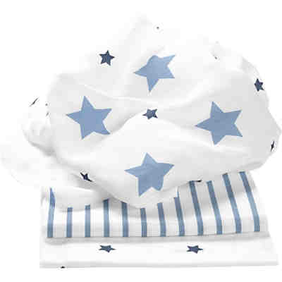 Mullwindeln Sterne und Streifen, 3er Pack, blau, 80 x 80 cm