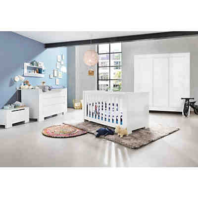 Komplett Kinderzimmer Sky, extrabreit und groß, 3-tlg. (Kinderbett 70 x 140 cm, extrabreite Wickelkommode und Kleiderschrank 3-türig), weiß lackiert