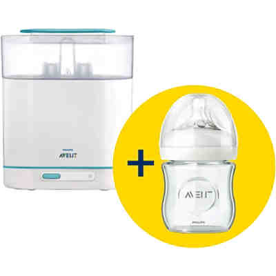 Sterilisator 3 in 1 SCF285/02 inkl. Weithals Flasche Naturnah, Glas SCF671/17, 120 ml, Silikonsauger