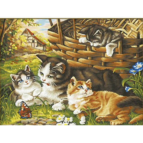 Раскраска по номерам на картоне Color KIT "Семейство кошачьих", 30х40 см от Color KIT
