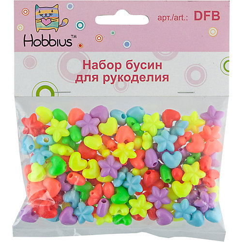 Набор с бисером и бусами Hobbius "Конфетти"№ 3 звёздочки/сердечки от Hobbius
