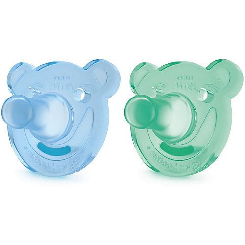 Пустышка Philips Aventс щитком силиконовая, с 3 мес., 2 шт., синий/зелёный от PHILIPS AVENT